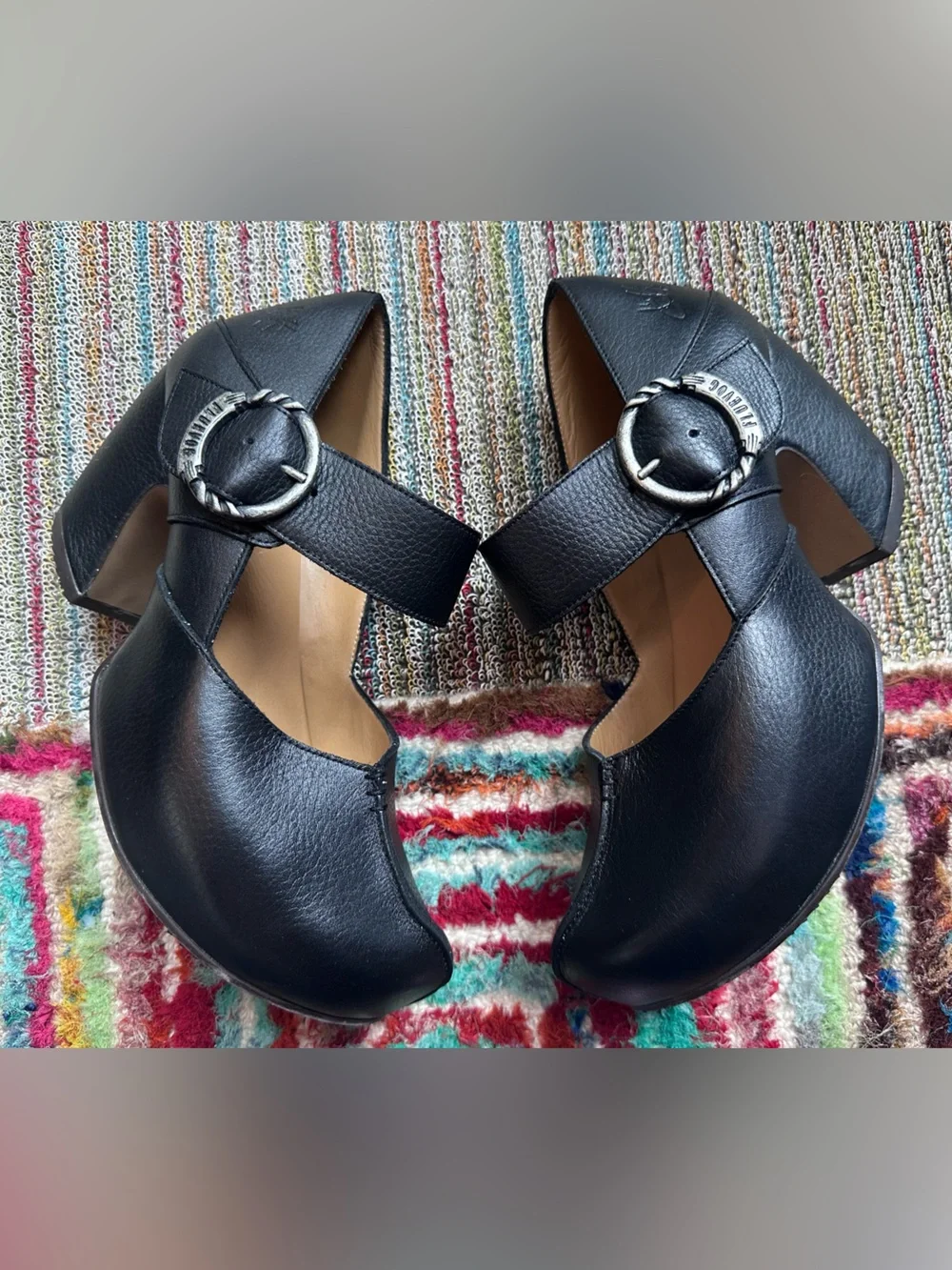 Fluevog NEW IN BOX Prepare Leader black pebbled leather platform MJ heel -10